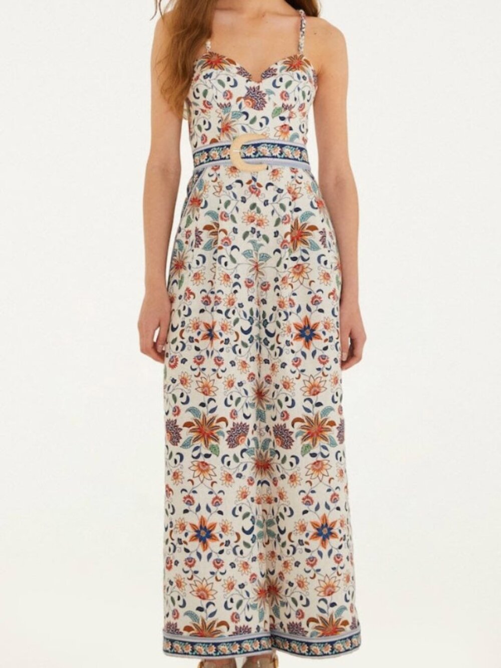 FARM RIO Soft Pink Floral Delhi Tapestry Belted Jumpsuit NWT L
